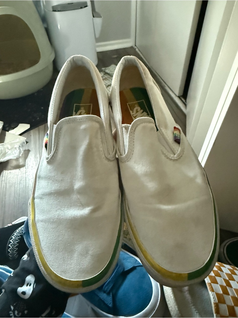 Vans Slip-On Canvas Women’s Shoes with Rainbow Trim